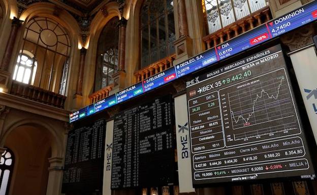 El Ibex-35 cierra a la baja pero salva los 9.400 puntos