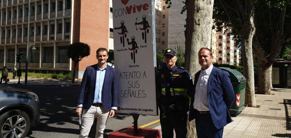 Tres tótems con pautas de respeto del conductor al ciclista rotarán por Logroño