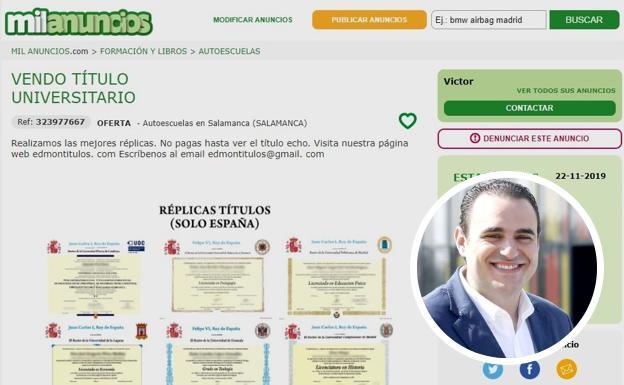 El escándalo de un diputado o cómo conseguir un título de Derecho en milanuncios.com