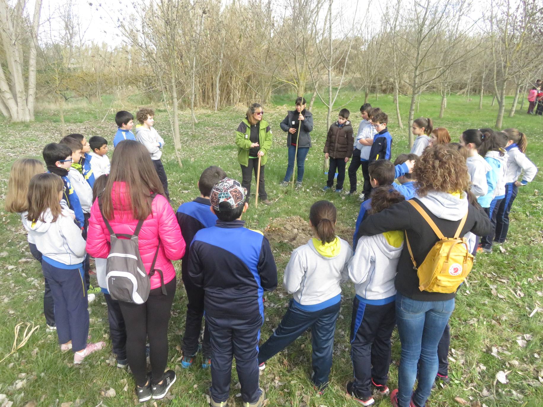 Alumnos de 5º y 6º de Primaria de Alfaro plantan álamos en la reserva natural de los Sotos del Ebro