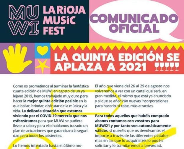 El festival MUWI se aplaza hasta 2021 por el COVID-19