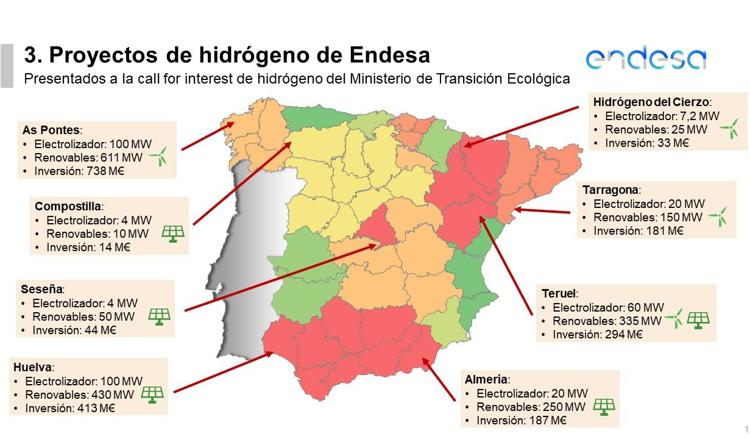 Endesa prevé 23 proyectos de hidrógeno verde en toda España