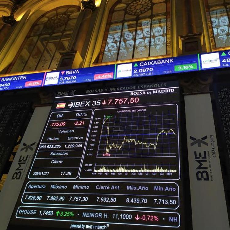 El Ibex-35 sube un 0,5%, pero cierra por debajo de los 7.800