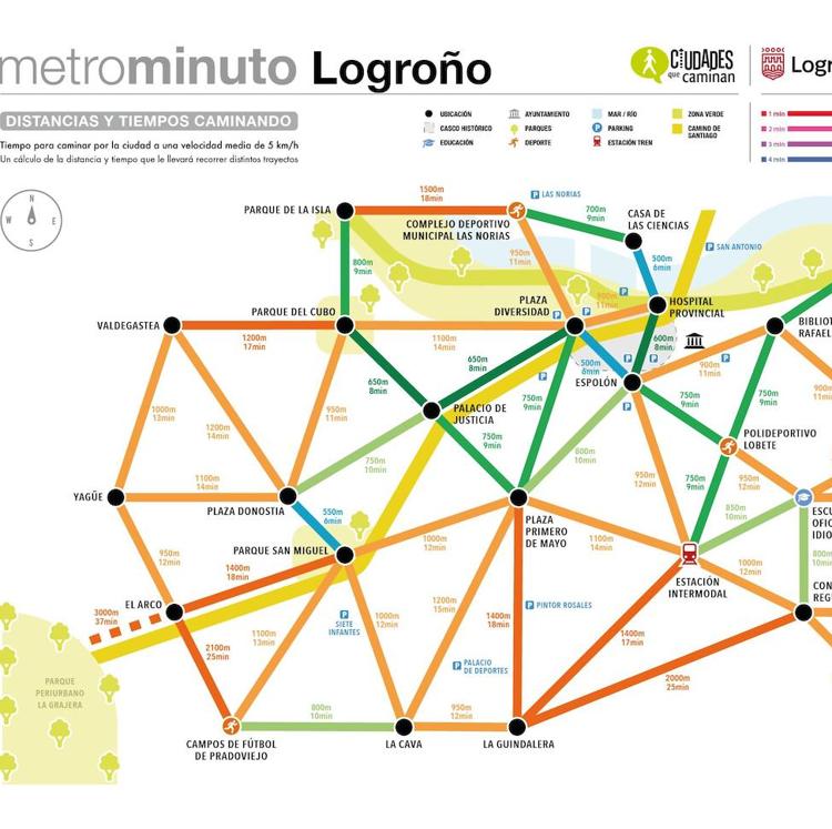 Logroño estrena el 'metrominuto', un plano que mide distancias y tiempos a pie