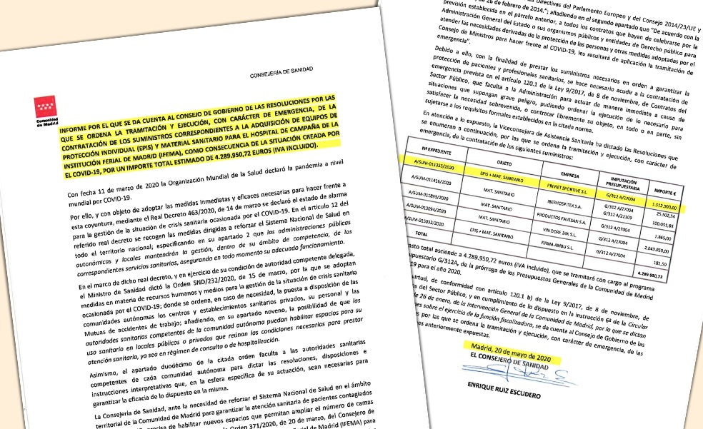 Ayuso fue informada al mes siguiente de la adjudicación de las mascarillas