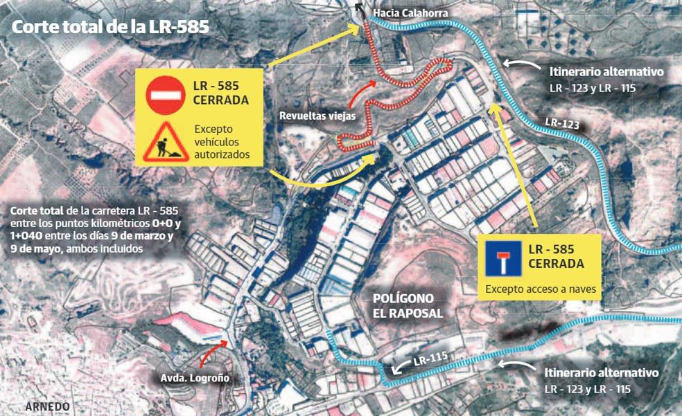 El desmonte de las Revueltas cierra al tráfico la LR-585 dos meses desde el día 9