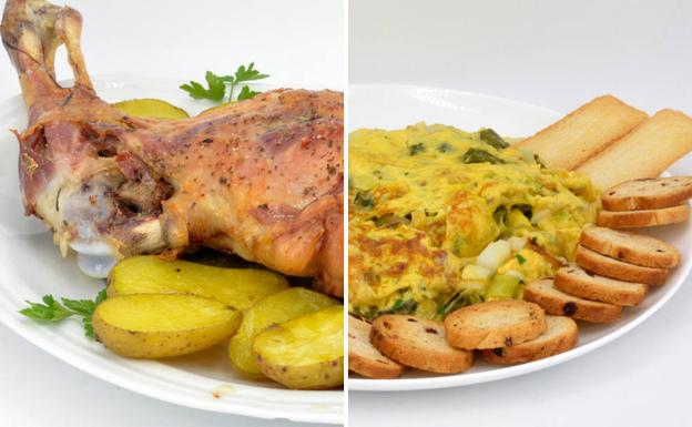 Cordero pascual y tortilla de bacalao