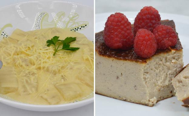 Acelgas con bechamel y tarta de queso con frambuesas