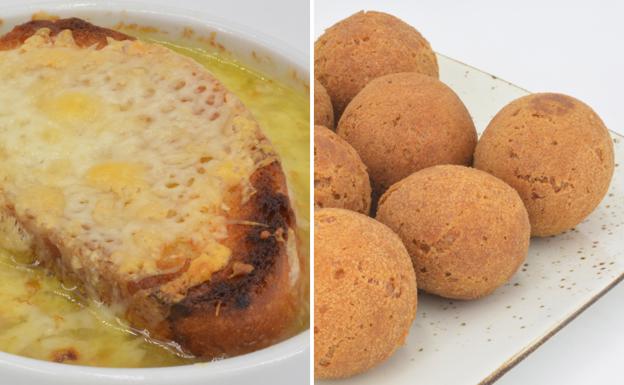 Sopa de cebolla y buñuelos de queso