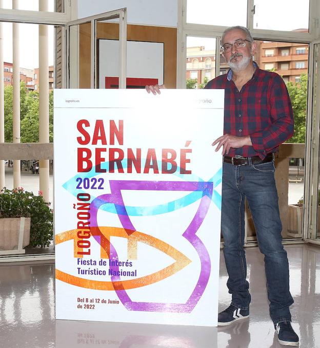 Cartel de San Bernabé 2022: pan, pez y vino sobre fondo blanco