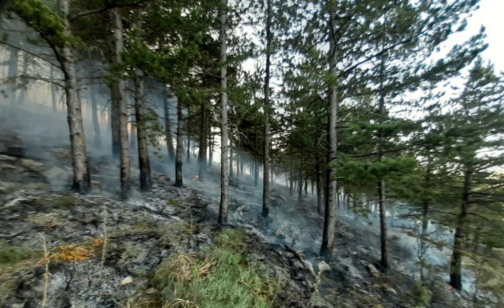 El impacto de un rayo causa un incendio en Peña Isasa, que aún no está extinguido