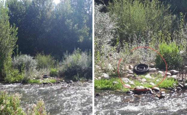 Rueda abandonada que «chirría» en la Vía Romana del Iregua