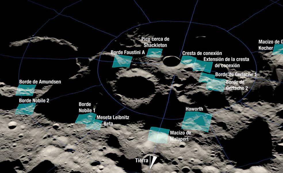 La NASA elige 13 zonas del polo sur lunar para el aterrizaje de la primera mujer