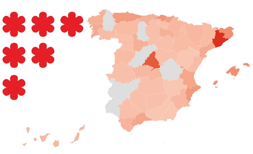 Mapa de los restaurantes con Estrella Michelin por provincias