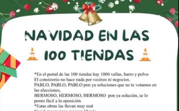 Vecinos y comercios de las Cien Tiendas críticos con las obras 'felicitan' al alcalde con villancicos satíricos