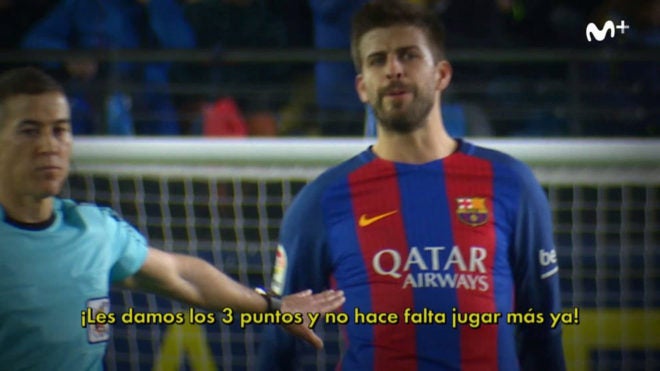 Piqué, al árbitro: «¡Les damos los 3 puntos y no hace falta jugar más ya!»